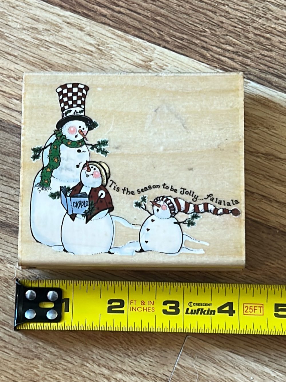 Holiday Snowman Wooden Stamp - Unbranded Cream Snowmen Design